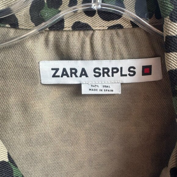 Zara SRPLS Long Sleeve Button Up Animal Print Cotton Blend Jacket Women's Size L - Picture 3 of 11